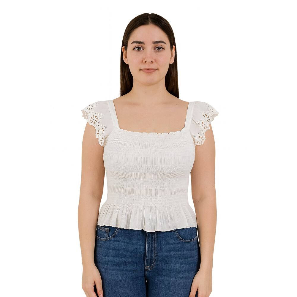 Good Luck Girl White Lace Ruffle Smocked Crop Top - Size Large NWT